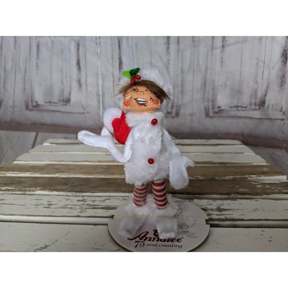 Vintage Annalee Elf Santa Hat White Coat Red Strip